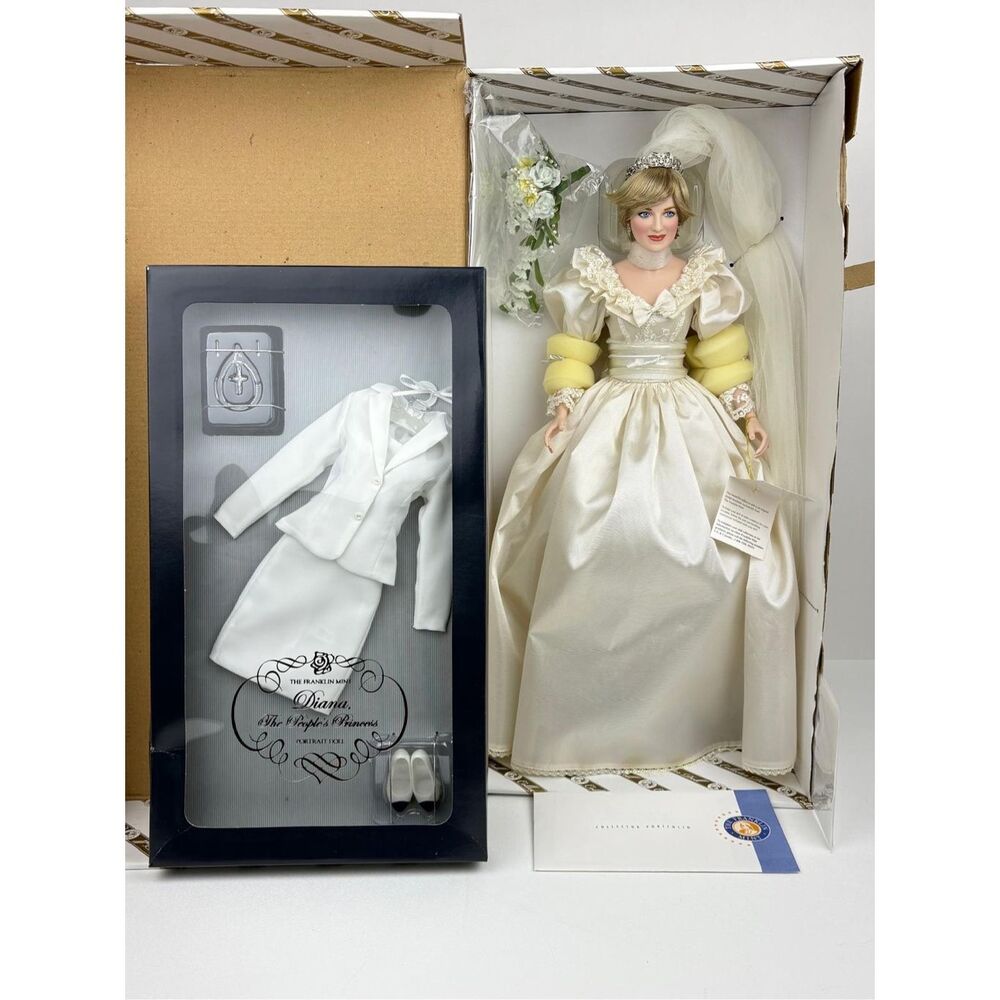 Franklin Mint Princess Diana Doll Porcelain Wedding/Bride Doll Suit Outfit NRFB